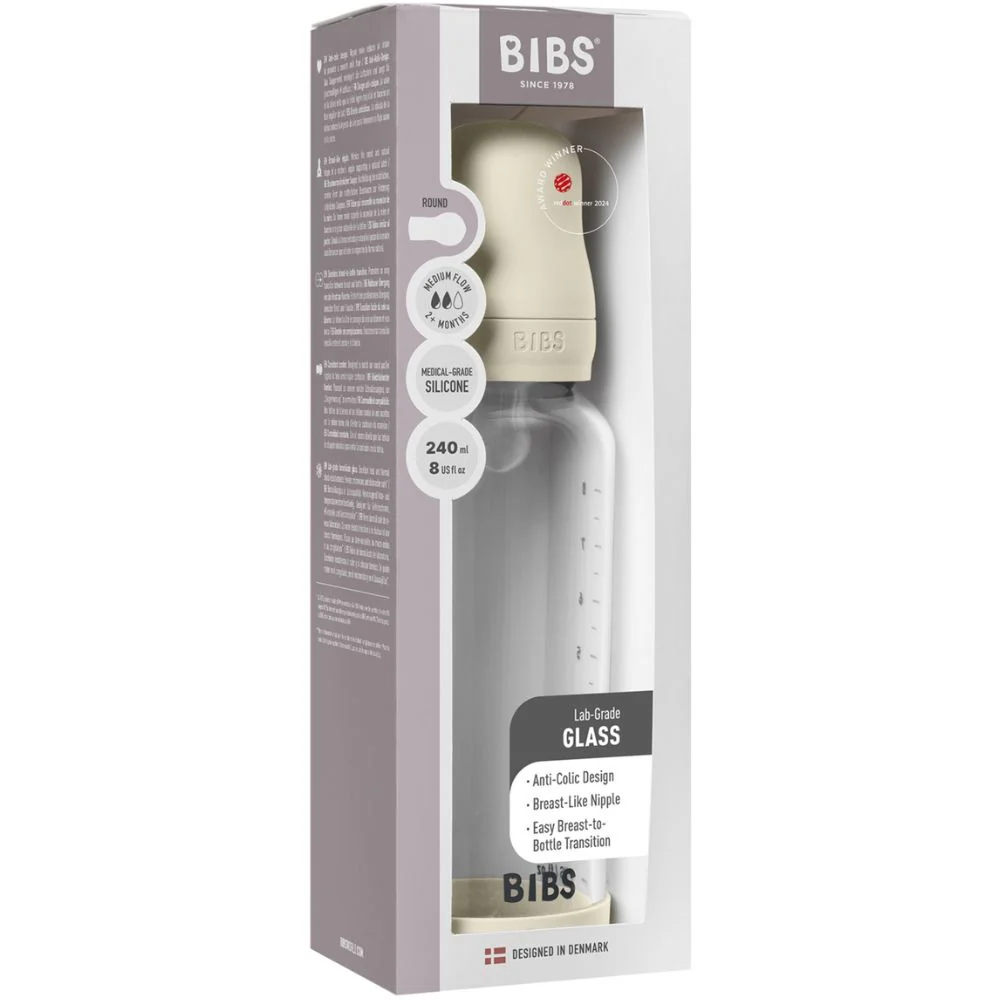 Glass Baby Bottle Round Siliconen Medium Flow - 240ml - Image 5