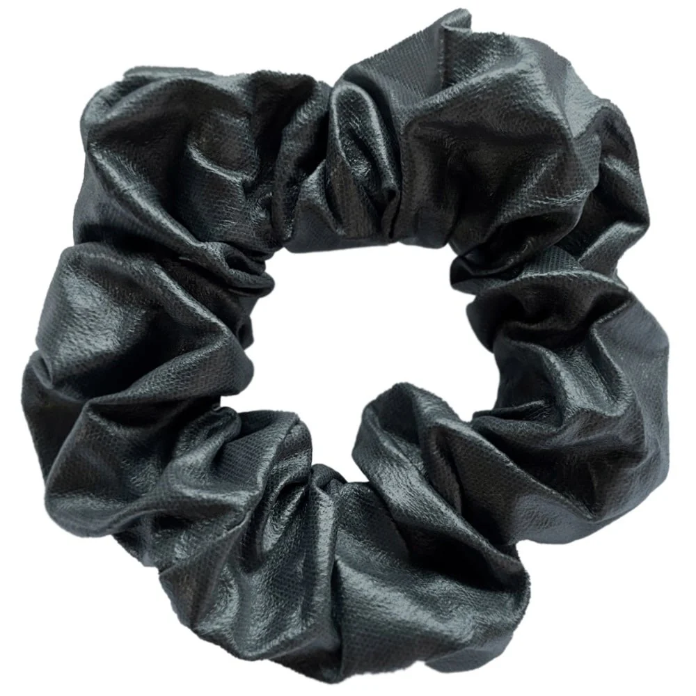 Donkergrijze lederlook Scrunchie