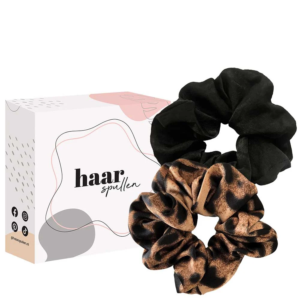 Black Tiger Scrunchie Duo Set - Tijgerprint & Zwart