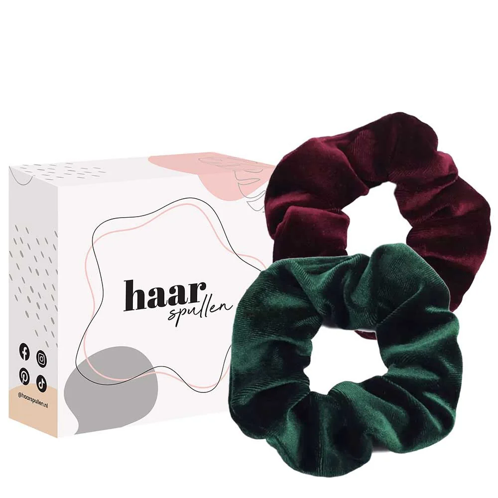 Luxury Velvet Scrunchie Duo Set - Dark Green & Burgundy