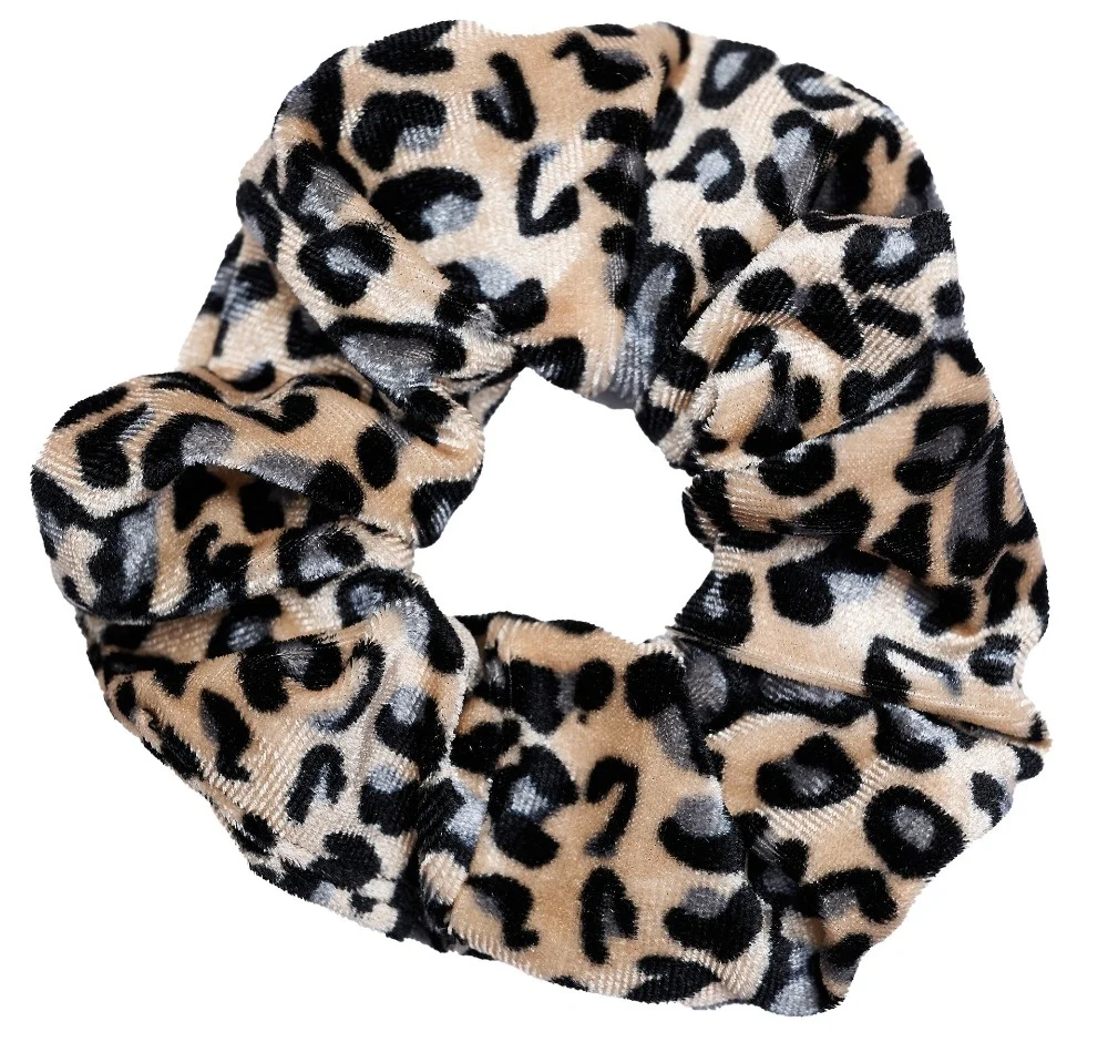 Scrunchie Velvet Panterprint Beige met Grijs